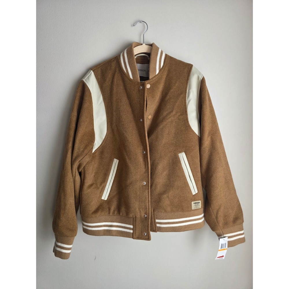 Hudson Mens Wool Blend Varsity Jacket Tan Cream Letterman S